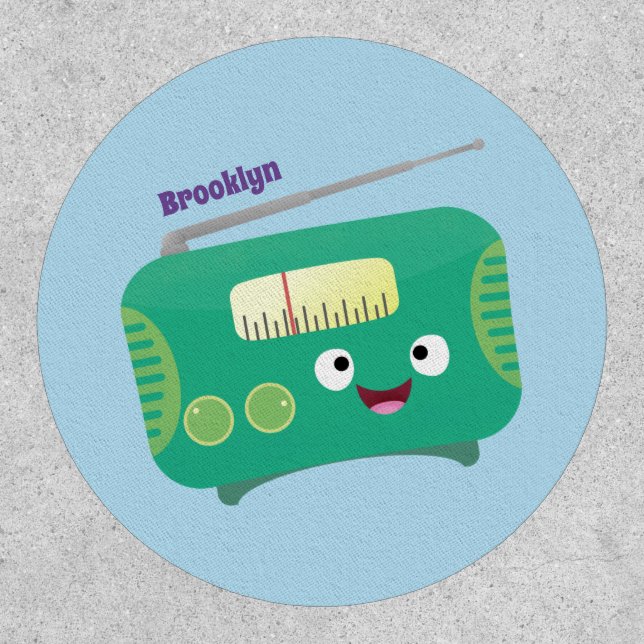 Cute funny happy retro radio cartoon patch (Front)