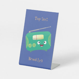 Cute funny happy retro radio cartoon pedestal sign