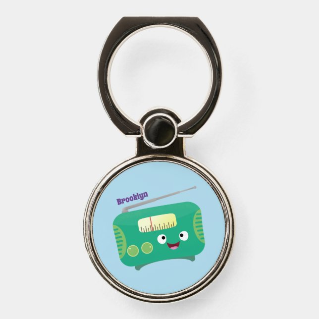 Cute funny happy retro radio cartoon phone ring stand (Front)