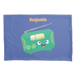 Cute funny happy retro radio cartoon pillow case
