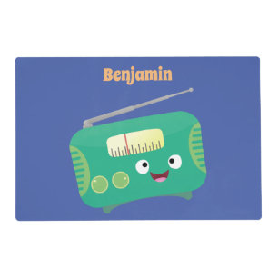 Cute funny happy retro radio cartoon placemat