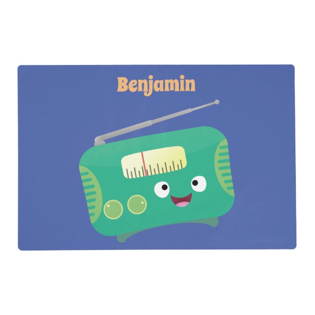 Cute funny happy retro radio cartoon placemat (Front)