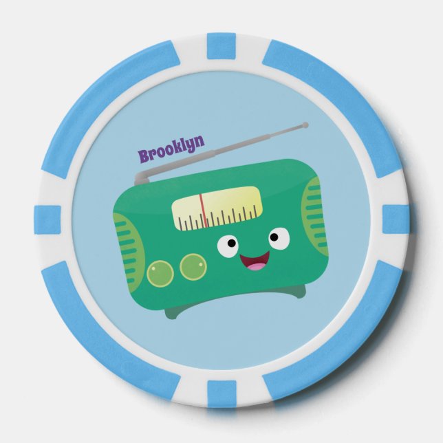 Cute funny happy retro radio cartoon poker chips (Front)