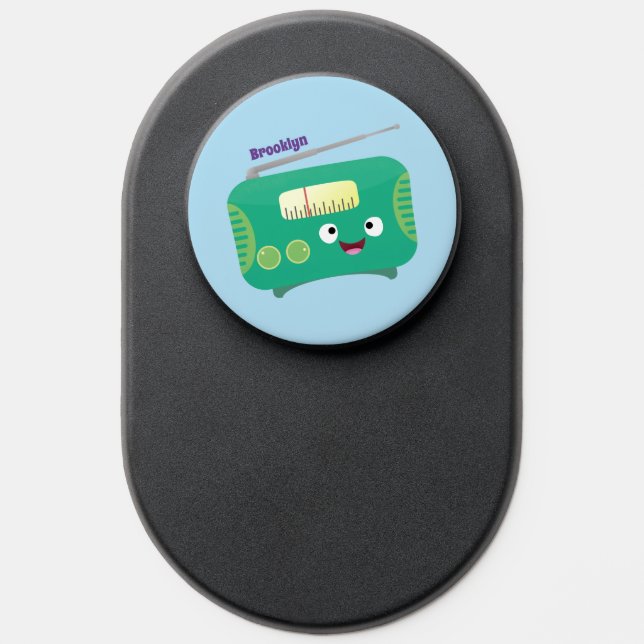 Cute funny happy retro radio cartoon PopSocket (Popsocket)