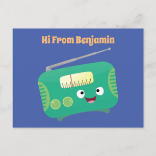 Cute funny happy retro radio cartoon postcard