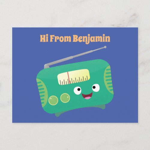 Cute funny happy retro radio cartoon postcard