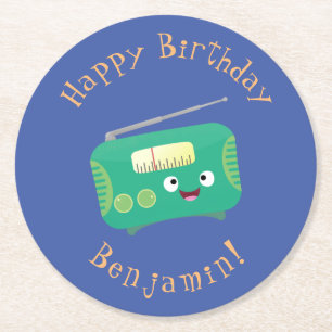Cute funny happy retro radio cartoon round paper coaster