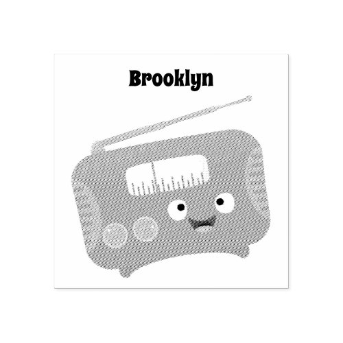 Cute funny happy retro radio cartoon rubber stamp