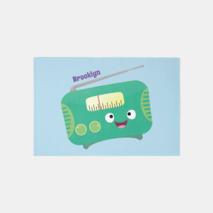 Cute funny happy retro radio cartoon rug