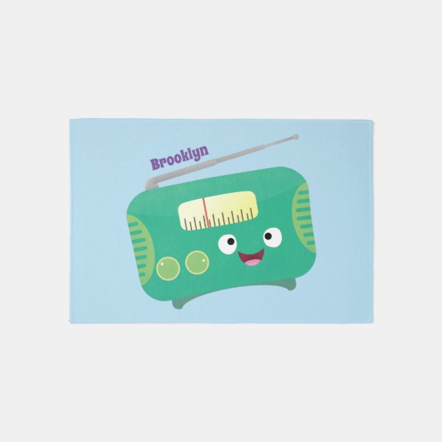 Cute funny happy retro radio cartoon rug (Front)