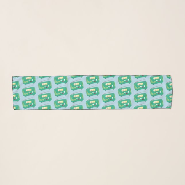 Cute funny happy retro radio cartoon scarf (Front (Horizontal))