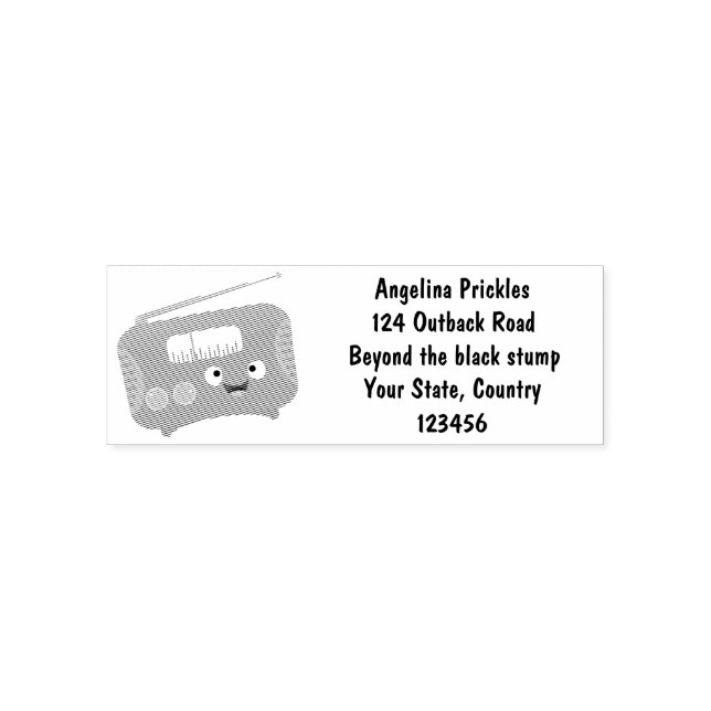 Cute funny happy retro radio cartoon self-inking stamp (Design)