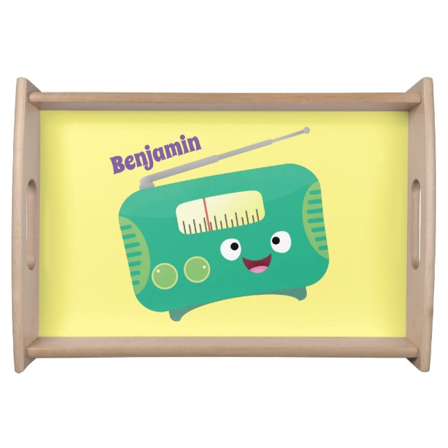 Cute funny happy retro radio cartoon serving tray (Front)