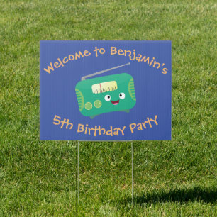 Cute funny happy retro radio cartoon sign