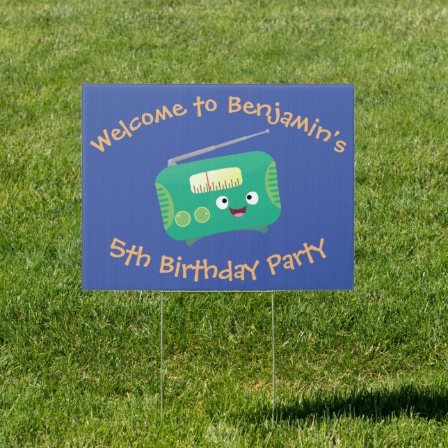 Cute funny happy retro radio cartoon sign (Insitu)