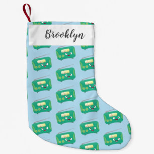 Cute funny happy retro radio cartoon small christmas stocking