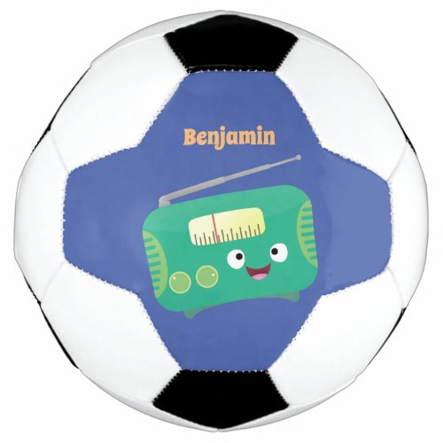 Cute funny happy retro radio cartoon soccer ball