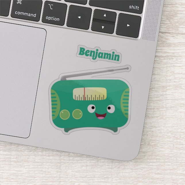 Cute funny happy retro radio cartoon sticker (Detail)