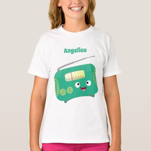 Cute funny happy retro radio cartoon  T_Shirt