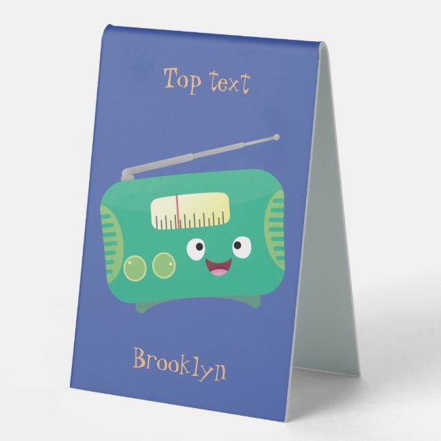 Cute funny happy retro radio cartoon table tent (Front)