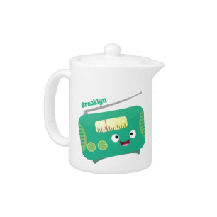 Cute funny happy retro radio cartoon teapot