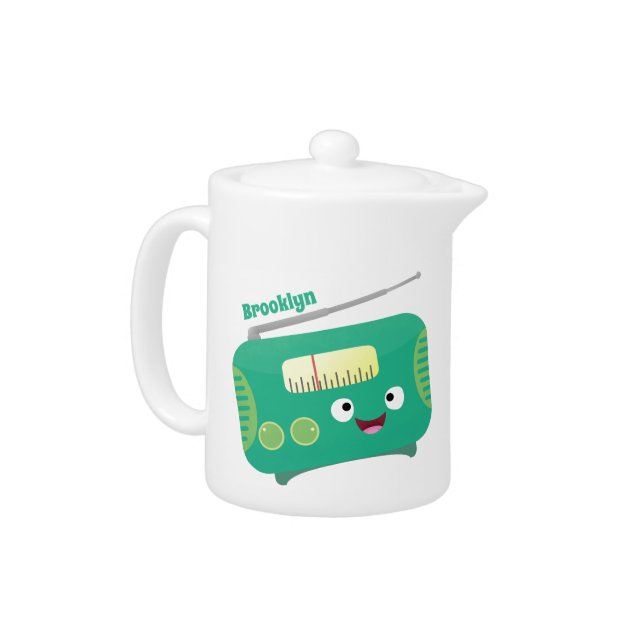 Cute funny happy retro radio cartoon teapot (Left)