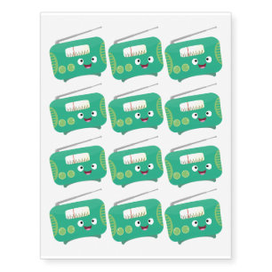 Cute funny happy retro radio cartoon temporary tattoos