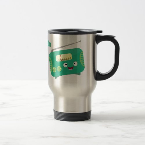 Cute funny happy retro radio cartoon travel mug