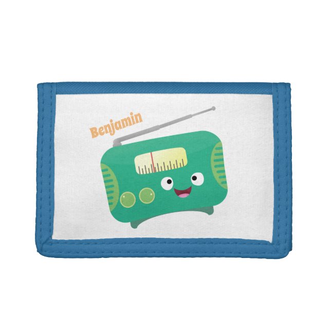 Cute funny happy retro radio cartoon trifold wallet (Front)
