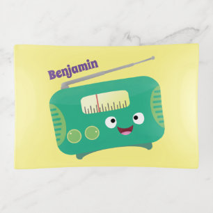 Cute funny happy retro radio cartoon trinket tray