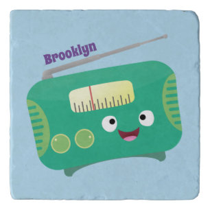 Cute funny happy retro radio cartoon trivet