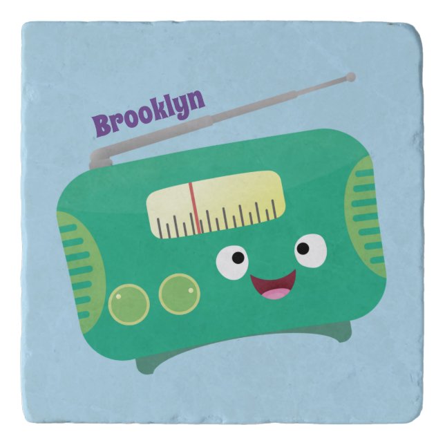 Cute funny happy retro radio cartoon trivet (Front)