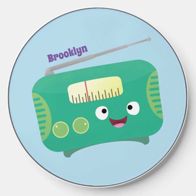 Cute funny happy retro radio cartoon wireless charger  (Front)