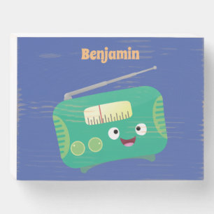 Cute funny happy retro radio cartoon wooden box sign