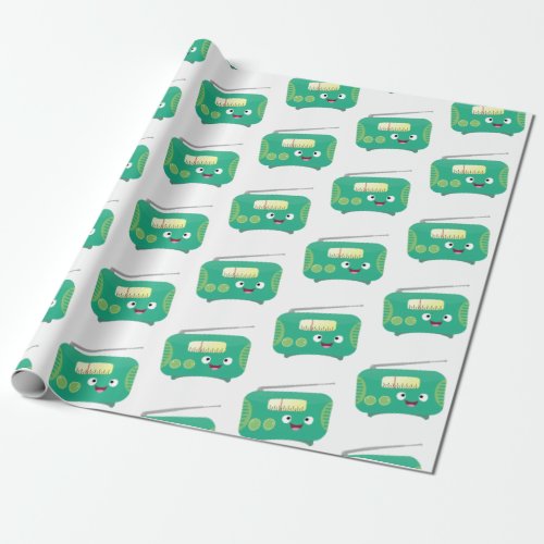 Cute funny happy retro radio cartoon wrapping paper