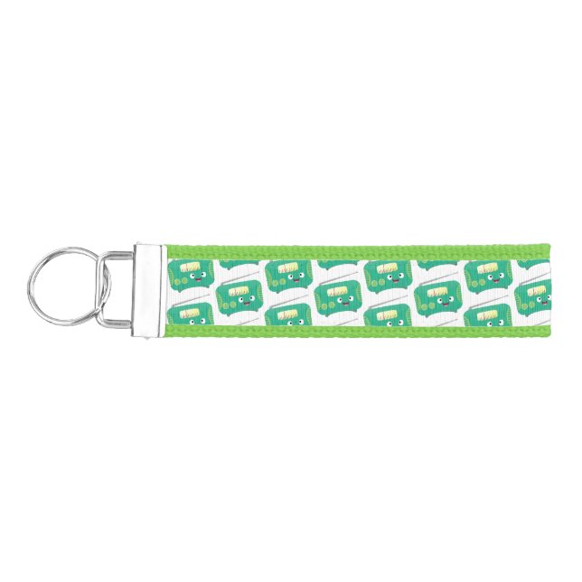 Cute funny happy retro radio cartoon wrist keychain (Keys on Left)