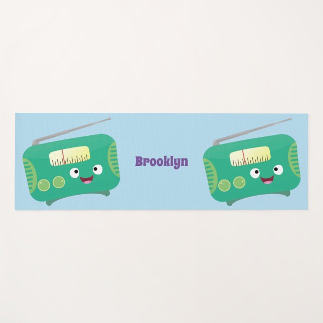 Cute funny happy retro radio cartoon yoga mat (Front (Horizontal))
