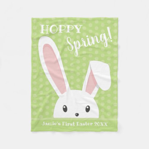 Cute funny Happy Spring Easter Bunny Name Green Fleece Blanket