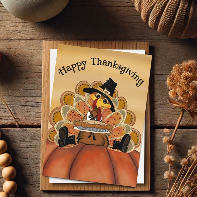 Cute Funny Happy Thanksgiving Turkey Pie Card (Creator Uploaded)