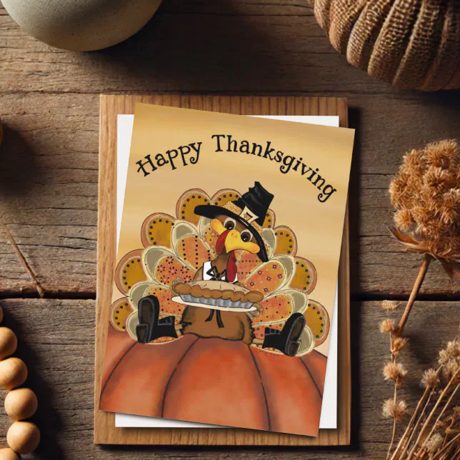 Cute Funny Happy Thanksgiving Turkey Pie Card
