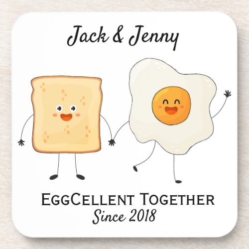 Cute Funny Happy Toast Eggcelent Together    Beverage Coaster