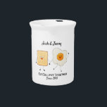 Cute Funny Happy Toast Eggcelent Together     Beverage Pitcher<br><div class="desc">Featuring Cute Funny Happy Toast and Egg with word Eggcellent Together that can be personalized with the couple's names. Perfect for Valentine's day,  anniversary,  wedding or any other occasions. Check out other Matching items available in my store! Thank you for the support ❤</div>