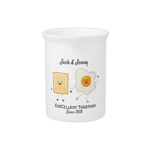 Cute Funny Happy Toast Eggcelent Together     Beverage Pitcher