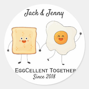 Cute Funny Happy Toast Eggcelent Together Classic Round Sticker