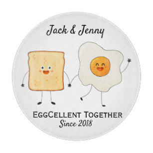 Cute Funny Happy Toast Eggcelent Together      Cutting Board