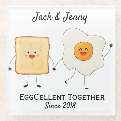 Cute Funny Happy Toast Eggcelent Together     Glass Coaster