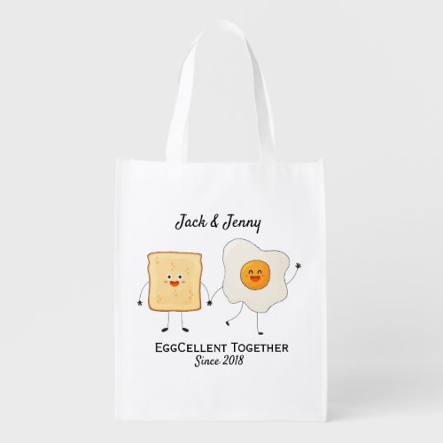 Cute Funny Happy Toast Eggcelent Together      Grocery Bag