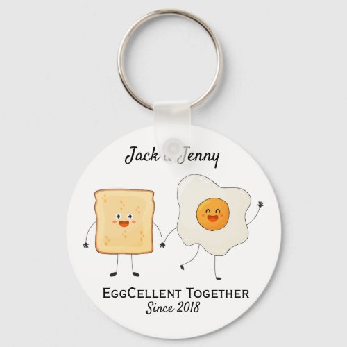 Cute Funny Happy Toast Eggcelent Together     Keychain