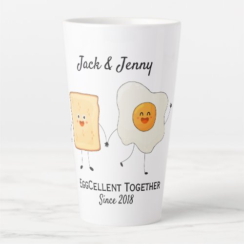 Cute Funny Happy Toast Eggcelent Together      Latte Mug