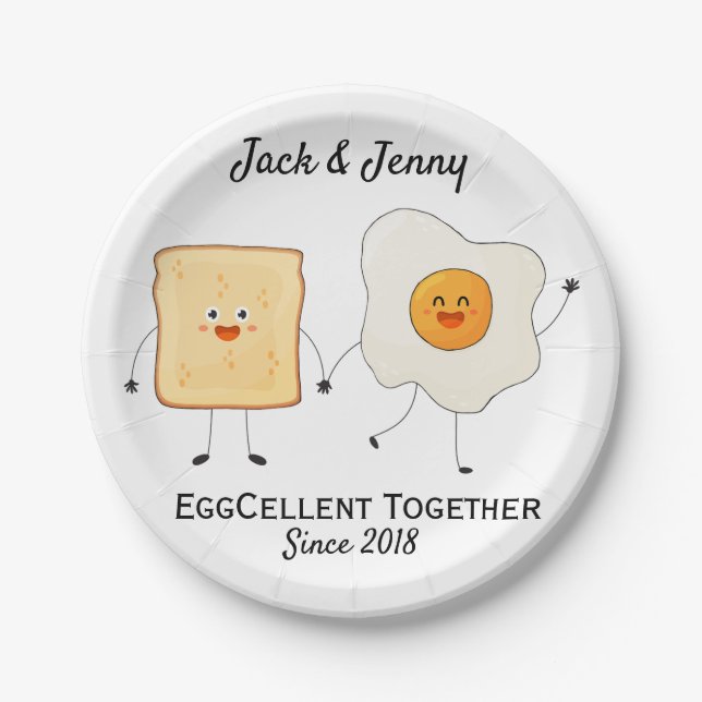 Cute Funny Happy Toast Eggcelent Together      Paper Plates (Front)
